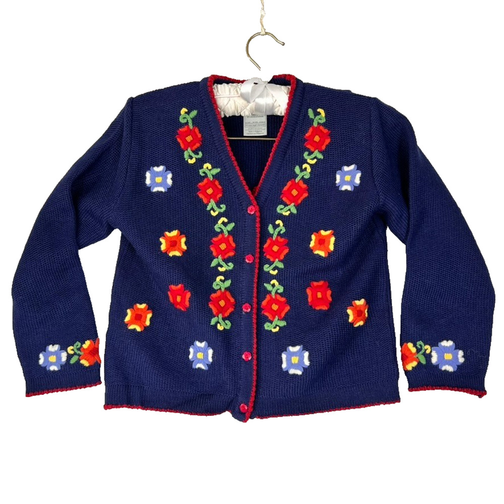 Vtg Laura Ashley Mother & Child Girls Sz 9 Navy Floral Embroidered Wool Blend